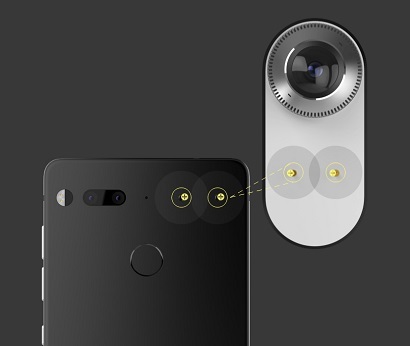 자석 방식의 모듈형 설계는 스마트폰의 외관을 전혀 해치지 않는다는 점에서 LG G5와 차별화된다. 사진=에센셜 제공