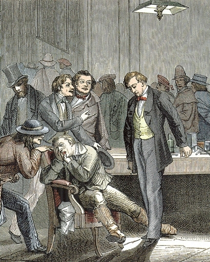 1846년, 호레이스 웰스가 치과 치료에 아산화질소를 마취제로 사용하는 것을 시연하는 모습. 그러나 환자가 고통스러워하고 있다. 사진=위키미디어 코먼스
