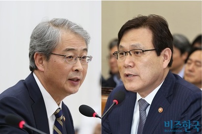 임종룡 전 금융위원장(왼쪽)과 최종구 금융위원장. 사진=박은숙 기자