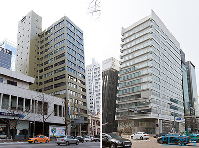 남양유업은 2017년 초 서울 중구 남대문로 대일빌딩(왼쪽)에서 강남 도산대로 신사옥(오른쪽)으로 이전했다. 사진=최준필 기자