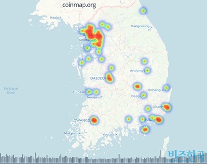 암호화폐 거래소 현황을 보여주는 ‘코인맵’에 따르면 현재 비트코인으로 결제 가능한 국내 매장은 150여 곳에 이른다. 사진=코인맵 캡처