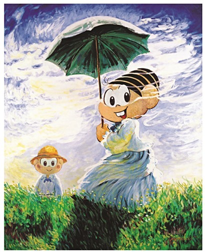 모네의 그림 ‘양산을 쓴 여인’을 마우리시우 지 소우자​가 패러디한 ‘​양산을 쓴 모니카(Monica with the Parasol)’​. ​80x100​cm, ​캔버스에 아크릴, ​1991년​. 사진=가우디움어소시에이츠