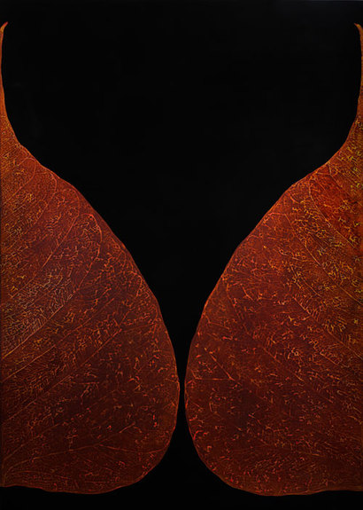 Meditaion #3: 85×120cm natural lacquer, gold leaf on wooden panel 2015