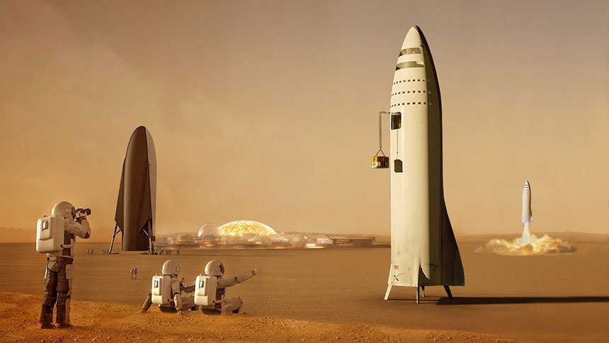 스페이스X에서는 앞으로 20년 안에 사람을 화성으로 보내는 화성 이주 프로젝트를 시작하겠다는 대단한 계획을 밝혔다. 하지만 우주 개발의 현실성을 아는 적지 않은 공학자, 과학자는 그 프로젝트가 예정대로 성공할 것이란 데에 회의적인 시각을 많이 갖고 있다. 사진=SpaceX