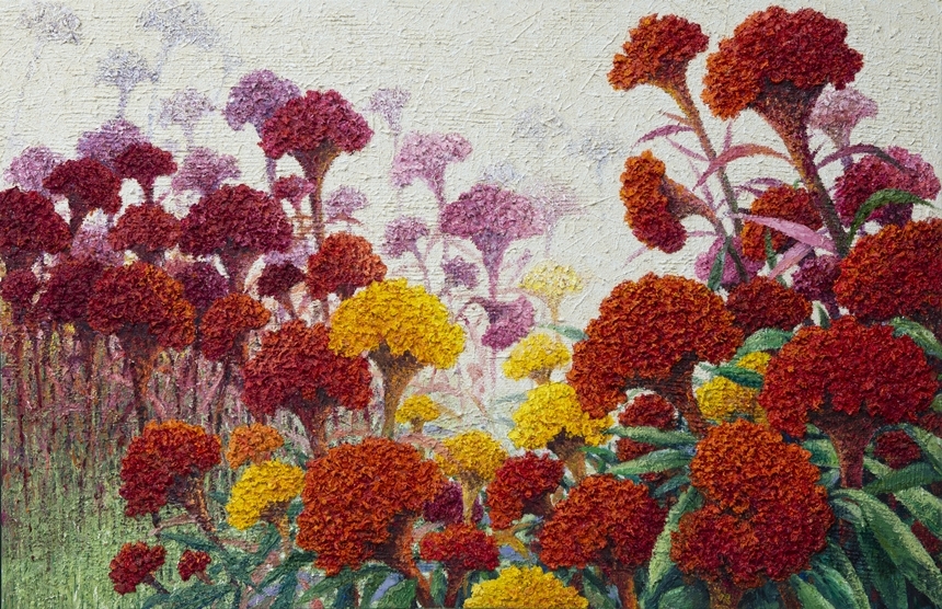 Cockscomb-Happy Garden1: 100×66cm Oil on canvas 2020