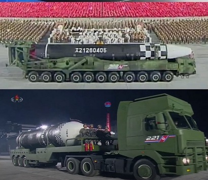 북한의 신형 ICBM(위)과 신형 SLBM. 사진=KCNA 제공