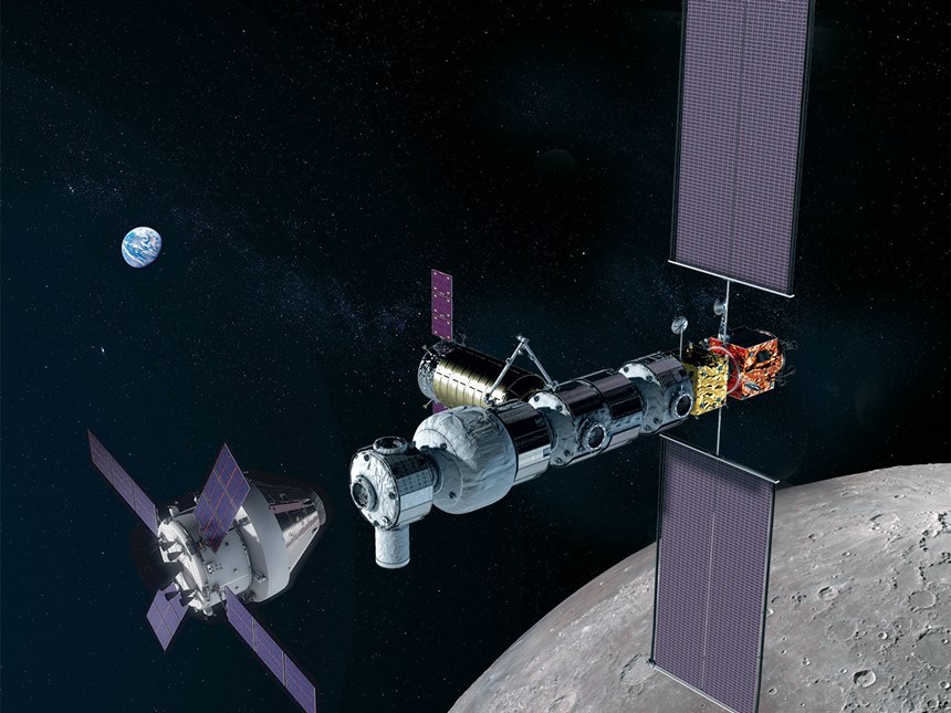 현재 지구 저궤도에서 머무르고 있는 우주 정거장처럼 달 주변 궤도에 또 다른 우주 정거장 기지를 머무르게 할 계획이다. 이 루나 게이트웨이는 더 먼 우주 여행지를 향한 중간 기점의 역할을 맡게 된다. 이미지=NASA