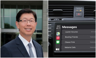 류양웨이 홍하이정밀공업 회장이 16일(현지시각) 미국에 전기차 공장을 건설할 계획이라고 밝혀 애플과의 생산 협력을 맺는 것 아니냐는 전망이 나오고 있다. 사진=폭스콘·애플 홈페이지