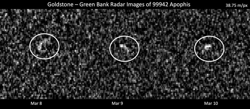 2021년 3월 전파 망원경으로 촬영한 아포피스의 레이더 영상. 사진=NASA/JPL-Caltech and NSF/AUI/GBO