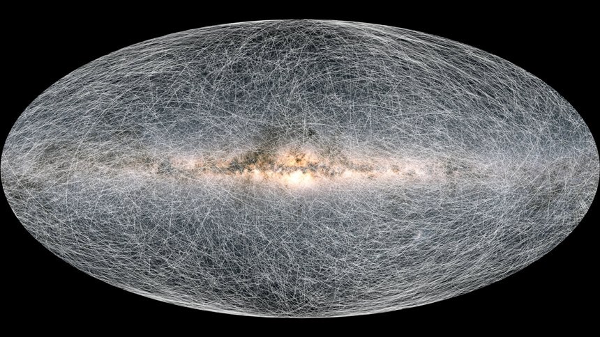 가이아 위성으로 관측한 우리 은하 속 별들의 궤적을 표현한 그림. 이미지=ESA/Gaia/DPAC