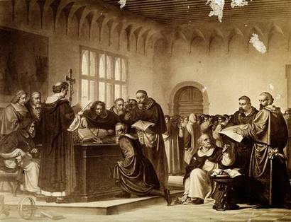 갈릴레이가 종교 재판을 받는 장면을 묘사한 그림. 이미지=wikimedia commons