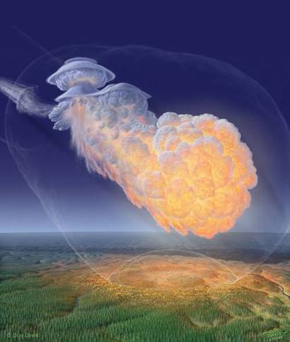 대기권에서 공중 폭발한 소행성이 남긴 것으로 추정되던 퉁구스카 대폭발 사건은 어쩌면 지구에 찾아왔던 미니 블랙홀에 의한 것은 아니었을까? 사진=Don Davis
