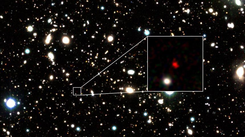 최근 허블 우주 망원경 관측으로 발견된 가장 먼 은하 후보 HD1. 사진=NASA/HST