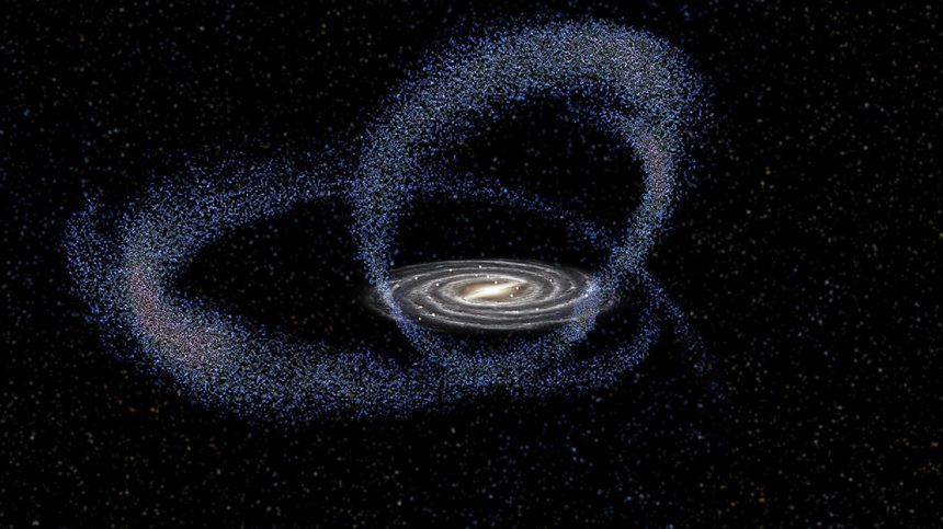 궁수자리 왜소은하가 우리은하 주변을 맴돌면서 남긴 별의 흐름. 사진=Gabriel Pérez Díaz, SMM(IAC)