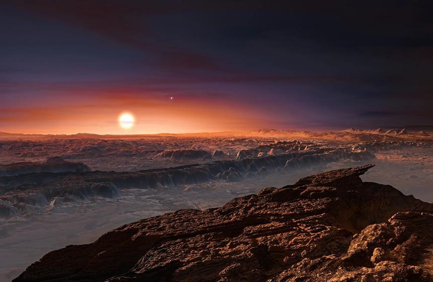 프록시마 센타우리b 외계행성에서 바라본 풍경을 표현한 상상도. 이미지=ESO/M. Kornmesser
