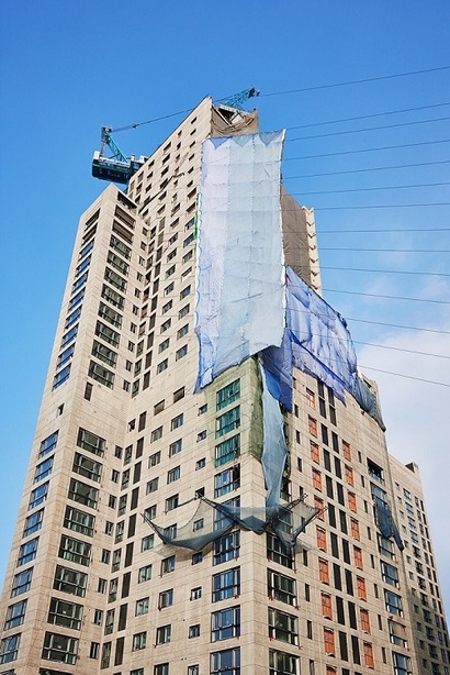 사고 복구가 어느 정도 진행된 광주 서구 화정아이파크 아파트. 사진=HDC현대산업개발 제공