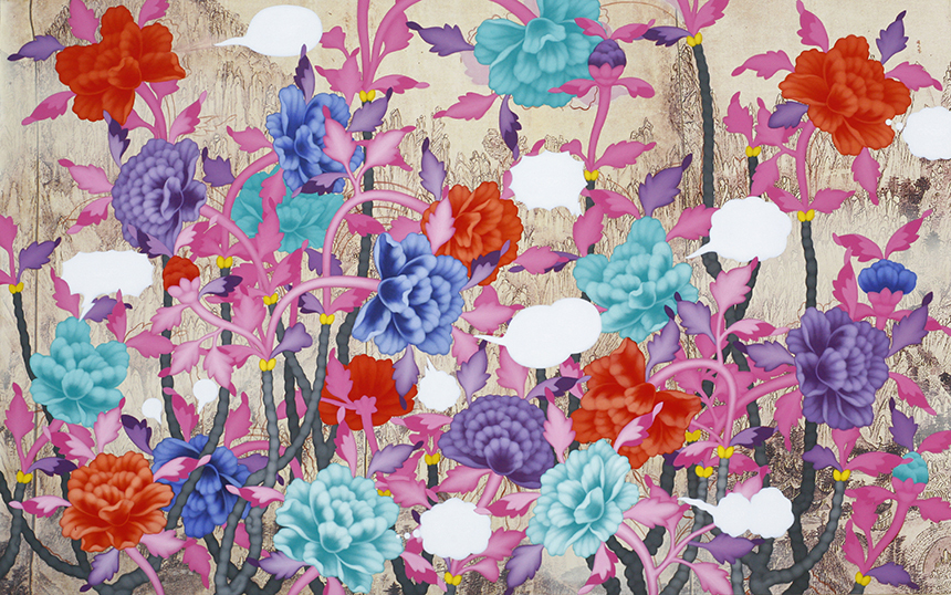꽃세상 9-18(2009), 162x259cm, 캔버스에 아크릴.