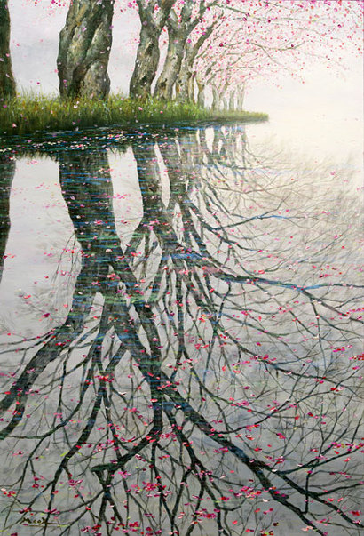 木印千江-천개의 강에 나무를 새기다(2016), 122x180cm, 캔버스에 혼합재료.