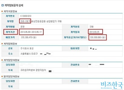 효성중공업과 LS산전이 입찰담합 했다는 의혹이 제기된 고리2호기 비상전원공급용 변압기 구매 사업 계약정보. 2013년 3월 25일 효성중공업이 최종 낙찰됐다. 사진=한국수력원자력 전자상거래시스템