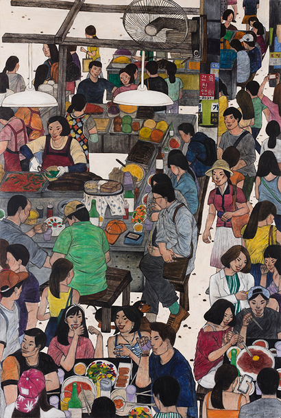 4월17일: 132x193cm 순지에 백토, 채색 2015