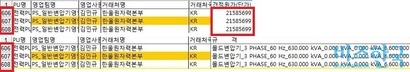 효성이 울진 1,2호기에 납품한 몰드변압기 단가와 규격.