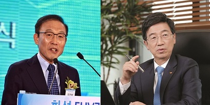 김기남 삼성전자 DS부문장 사장(왼쪽)과 박성욱 SK하이닉스 부회장.