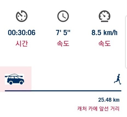 30분이 넘어가자 캐처 카가 출발했다. 사진=애플리케이션 캡처