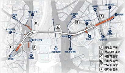 ‘서울로 7017'은 주변 길들과 17개의 보행로로 연결되어 있어 지상에서 오가기도 쉽다. 사진=서울시 제공