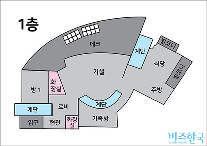 최태원 SK 회장의 한남동 옛 단독주택 1층으로 추정되는 평면도.