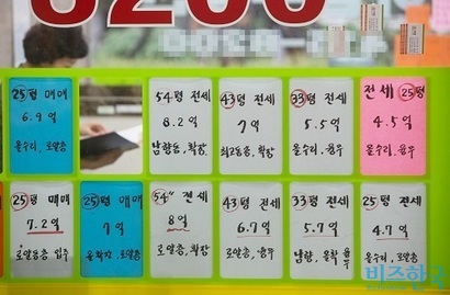 세입자의 불안감을 증명하듯 지난해 전세보증보험 가입자 수는 큰 폭으로 증가했다. 서울 잠실의 부동산 시세판 모습으로 기사의 특정 내용과 관련없다. 사진=박은숙 기자