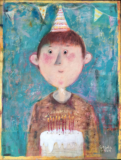 반창고와 생일케이크: 41x53cm 한지에 혼합재료 2019