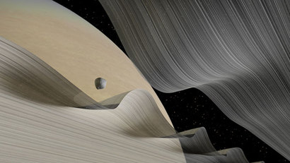 다프니스가 주변 토성 고리 물질에 요동을 일으키는 모습을 그린 상상도. 이미지=NASA/JPL-Caltech/Space Science Institute