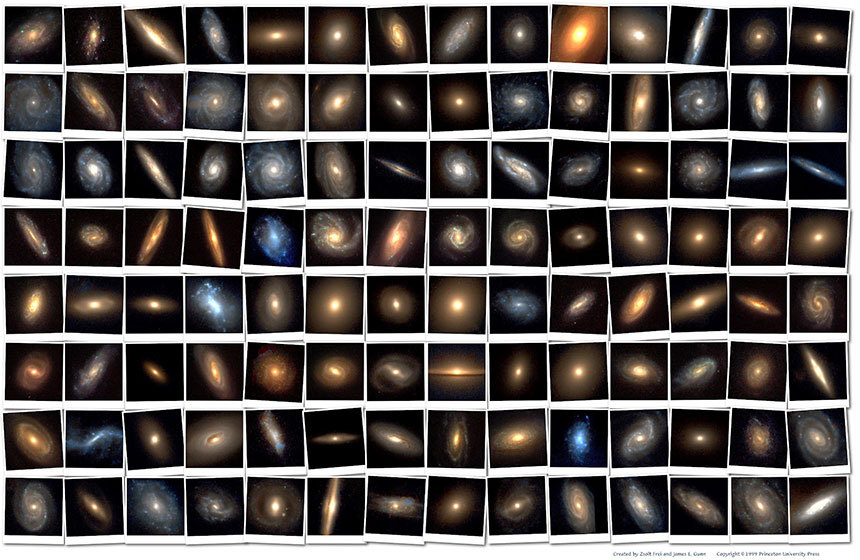 은하의 겉모습은 가장 먼저 파악할 수 있는 가장 기본적인 특징이다. 하지만 오늘날 천문학자들은 너무나 많은 데이터를 분석해야 한다. 이 많은 은하의 다양한 외모를 효율적이고 정확하게 평가할 방법은 없을까? 이미지=Zsolt Frei, Institute of Physics, Eötvös University, Budapest
