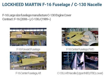 한국항공우주산업(KAI)는 지난 2006년부터 F-16 전투기의 전방 및 중앙동체 구조물을 제작해 록히드마틴사에 납품하고 있다. 사진=한국항공우주산업