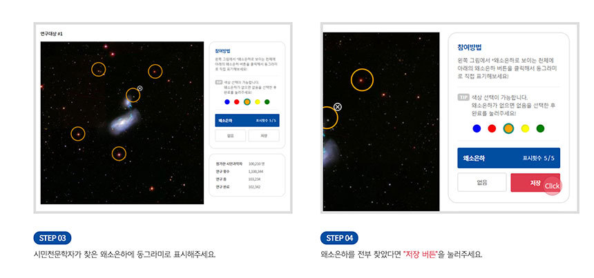 새롭게 시작된 왜소은하 시민과학 프로젝트(http://star.dongascience.com/project/info/1)의 화면. 직접 왜소은하 후보 천체를 찾고 분류해보자.