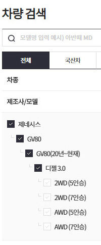 케이카의 제네시스 GV80 분류. 사진=케이카 웹사이트 캡처