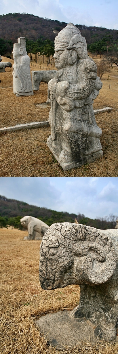 경종의 묘를 지키는 무석인(위)과 석호. 사진=구완회 제공