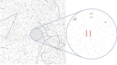 와우 시그널이 포착된 궁수자리 부근의 밤하늘을 표시한 지도. 사진=seti institute