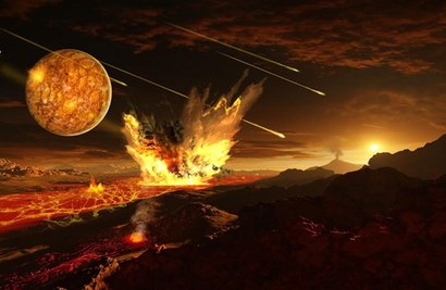 해왕성이 쫓겨나면서 벌어진 대 융단폭격 시기를 통해 안쪽의 암석 행성들이 크고 작은 충돌을 당하게 되었다. 이미지=NASA