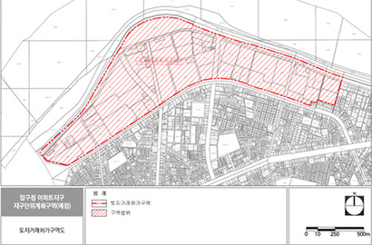 압구정 토지거래허가구역 위치도, 구역도.​ 자료=서울시청​