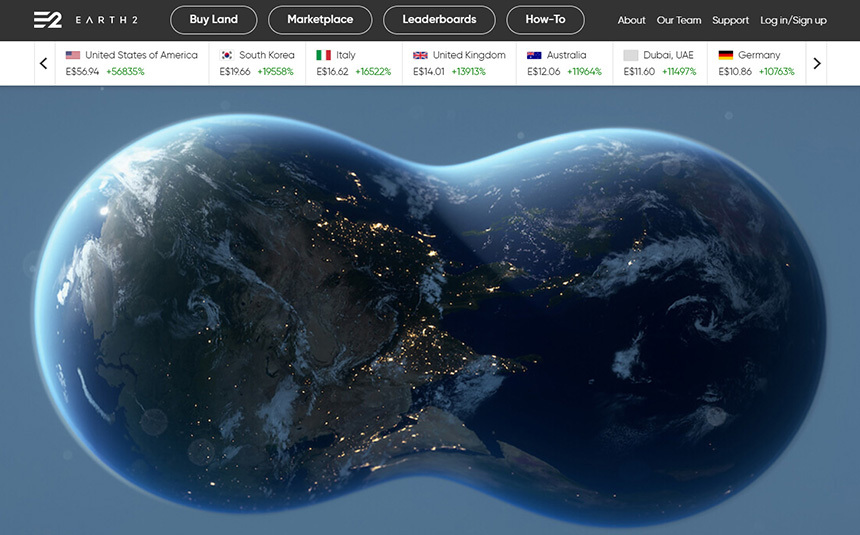 ‘어스 2(earth 2)’ 사이트 메인 화면. 사진=‘어스 2’ 캡처