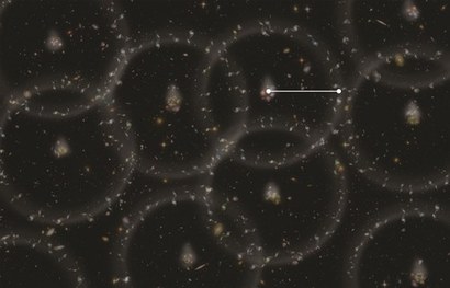 우주 속 은하들은 약 4억 9000만 광년의 일정한 간격으로 모두 거리를 둔 채 분포하고 있다. 일러스트레이션=Zosia Rostomian(LBNL), SDSS-III, BOSS