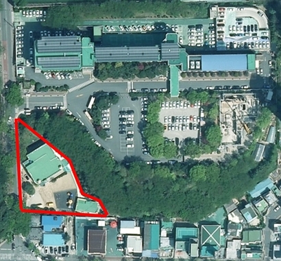 전장열 회장이 부산광역시교육청에 매각한 부동산(빨간색)은 청사 남서쪽과 맞닿았다. 사진=카카오맵