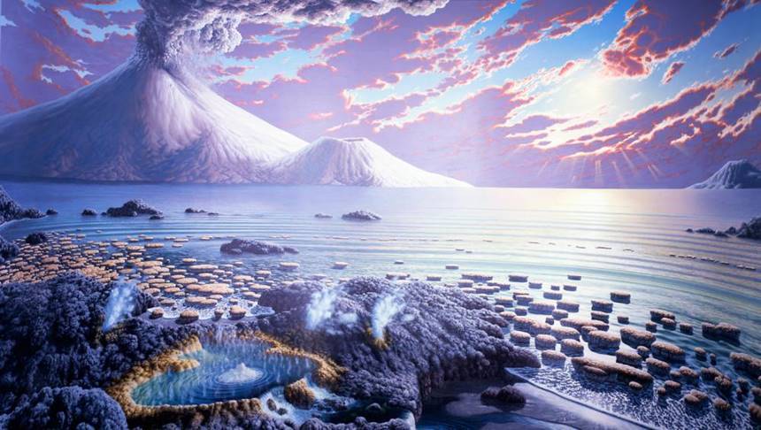 고대 지구의 환경을 묘사한 그림. 초기 지구에서 최초의 생명체와 유기물이 어떻게 합성될 수 있었는지는 현대 과학의 가장 중요한 질문 중 하나다. 사진=Nature