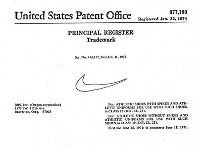 35달러에 제작된 나이키 최초의 로고 상표출원. 사진=미국특허청(USPTO)