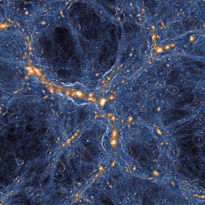 우주론적 시뮬레이션에서 쉽게 확인할 수 있는 길게 이어져 유입되는 은하들의 분포. 이미지=IllustrisTNG collaboration