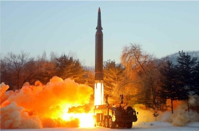 북한의 신형 극초음속 미사일 발사 장면. 사진=KCNA 제공