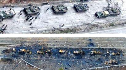 우크라이나 군 드론이 찍은 러시아군 공격 전후 영상. 사진=우크라이나 국방부 제공