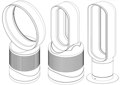 날개 없는 선풍기를 개발한 다이슨은 날개 없이 바람을 만들어 내는 기술적인 내용은 특허로 권리화하고, 외관은 디자인으로 보호를 꾀했다. 자료=특허청 특허정보사이트 키프리스