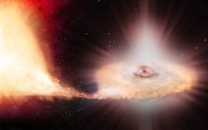백색왜성과 적색거성으로 이루어진 쌍성에서 벌어지는 초신성 폭발의 순간. 사진=ESA/ATG medialab/C. Carreau